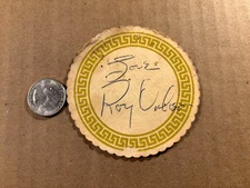 Roy Orbison Very Rare Early Autographed Coaster 1960s