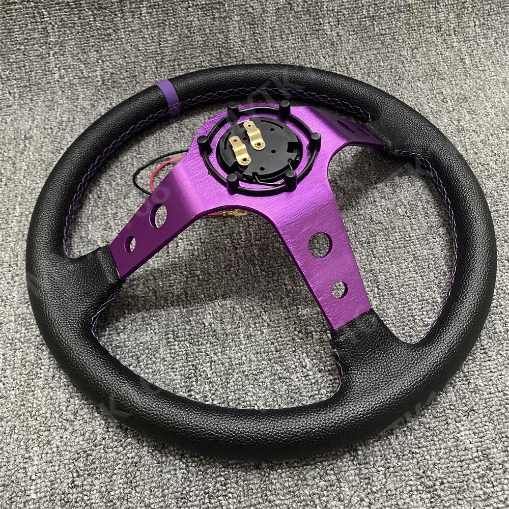 OMP Purple Deep Dish PU Leather Racing Drift Sport Steering Wheel