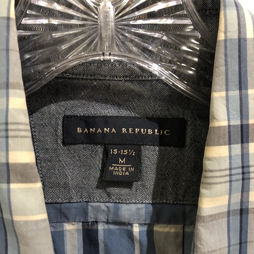 Banana Republic Shirt Mens Size Medium Button Up Blue Plaid Slim Fit - Picture 4 of 13