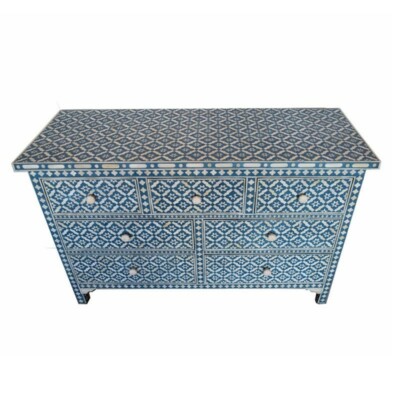 Handcrafted Bone Inlay Chest of 7 Drawer | Blue Bedroom Dresser Table for  Home | eBay