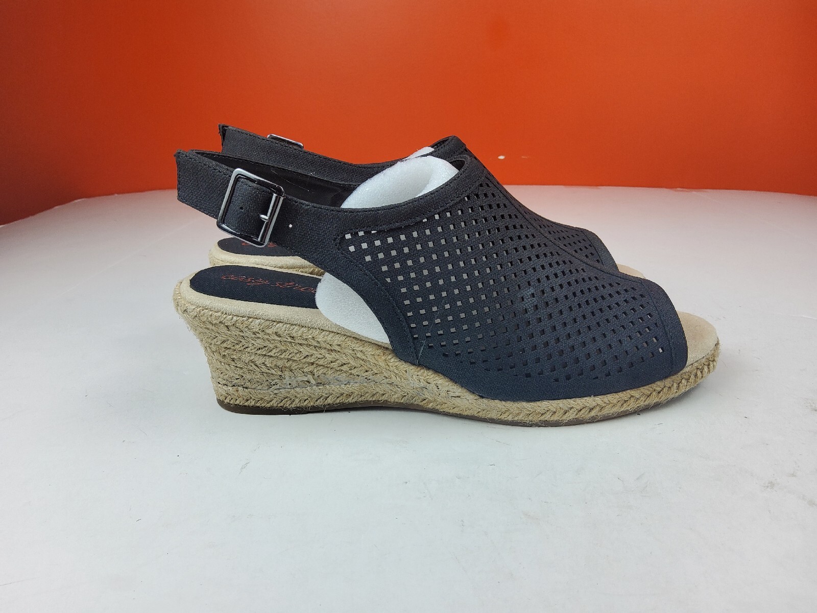 Easy Street sandalo donna zeppa tacco cinturino punta aperta nero 8 5W (lotto 950)