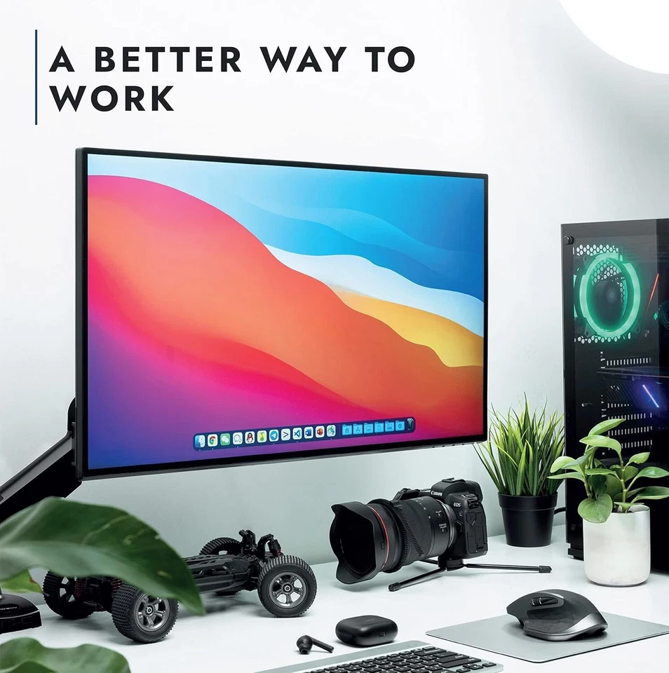 Invision Single Monitor Arm Desk Mount 19"-32" Screens Stand Bracket with Clamp - Image 3 of 4