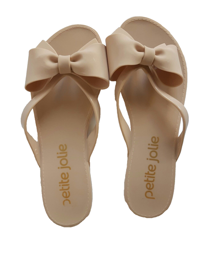 Petite Jolie Bow Flat Flip Flops Poudre Nude PVC Jelly US9/Eu40 Made in Brazil