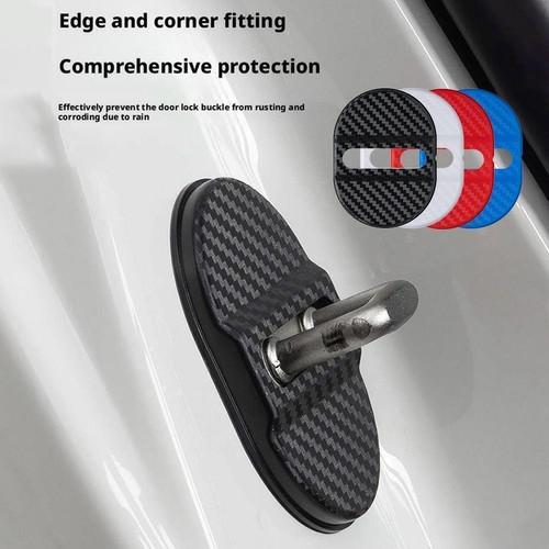 Carbon Fibre Car Door Lock Protective Cover Anti Rust Hot X0A7 W4L4 P5X8 - Picture 3 of 22