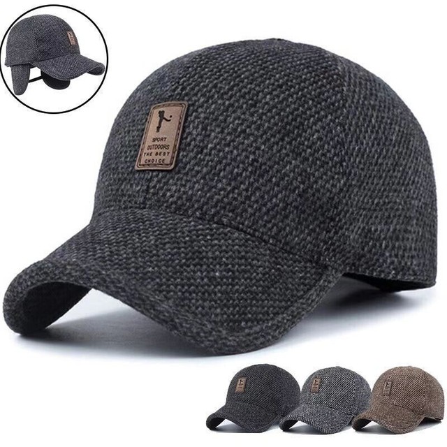 Gorra de béisbol de invierno Wessiny con orejeras, gorra de béisbol cálida ajustable para hombre