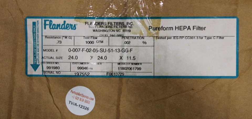 0-007-F-02-05-SU-51-13-GG-F / FILTRO HEPA PUREFORM / FILTROS FLANDERS INC Foto 2 de 4