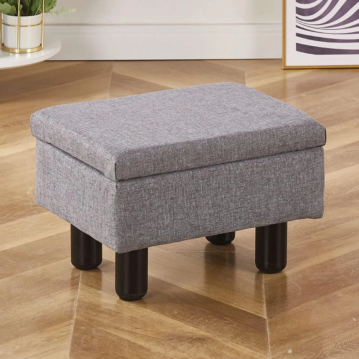 Linen Small Foot Stool Ottomans Multifunctional Footrest Storage Ottoman  Upholst