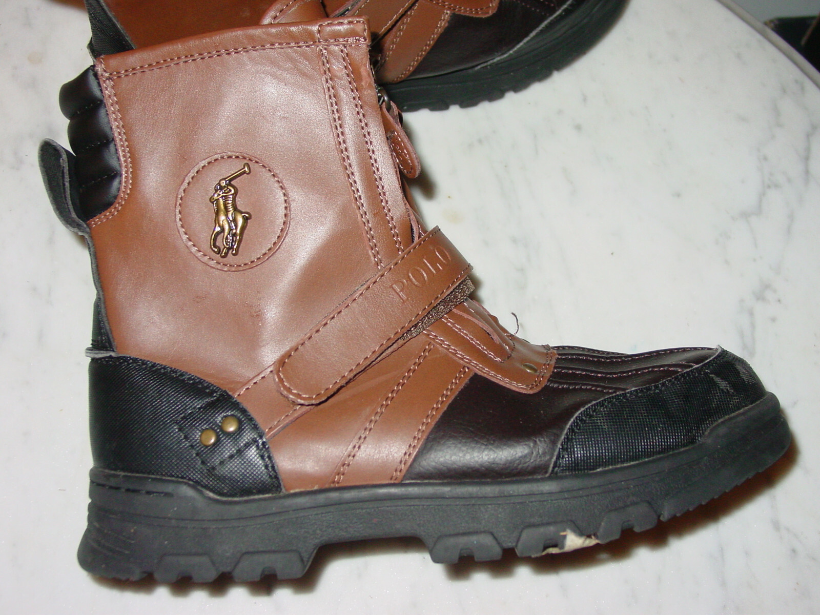 Boys Polo Ralph Lauren Black/Brown 998825 Conquered HI Youth Boots! Size 5.5Y image 8