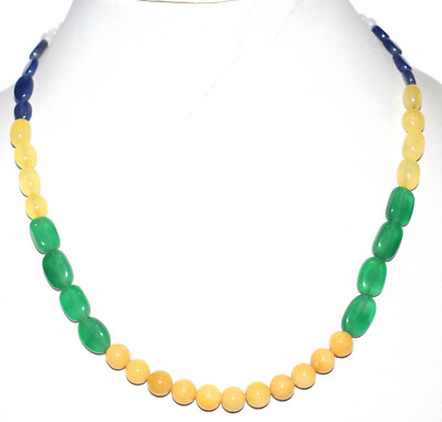 925 Sterling Silver Multi Gemstone 4 - 12 mm Beads 18'' Strand Necklace QWE63