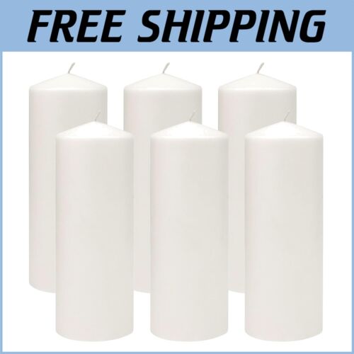 Elegant 3x8 Inch Unscented White Pillar Candles - 80 Hour Burn Time Set of 6