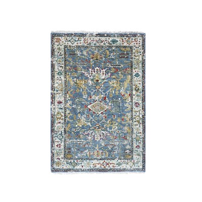 3'1''x5' Albatross Blue Erased Design Heris Wool Hand Knotted Oriental Rug G84953
