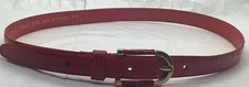 Vintage Women's Narrow Red Genuine Snakeskin Belt Size S/M RN 36469 Brass Buckle