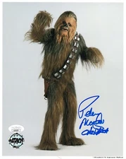RIP- Star Wars Official Pix- Peter Mayhew, Chewbacca signed 8x10 photo JSA COA