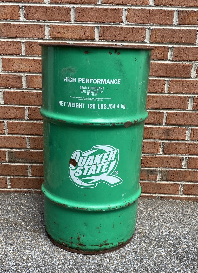 Vintage Quaker State Oil Drum Can Barrell Trash Can Shop 1981