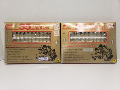 2 VTG GOLDEN SLEIGH Christmas 35 Yellow String Lights Sets Flower/Tulip Complete