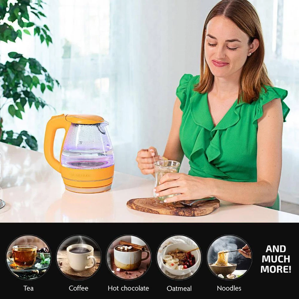 Hervidor eléctrico de vidrio Ovente 1,5 L agua caliente de ebullición rápida apagado automático naranja Foto 4 de 4