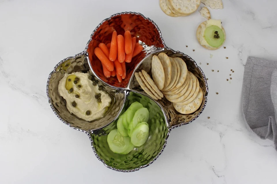 Cuenco de 4 secciones de porcelana chapada en titanio Pampa Bay Millenium, 9 X 9 X 2,5 pulgadas Foto 3 de 4