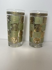 Set of 2 Georges Briard Collins Glasses VTG MCM Greco Roman Design 22k Gold Rim 