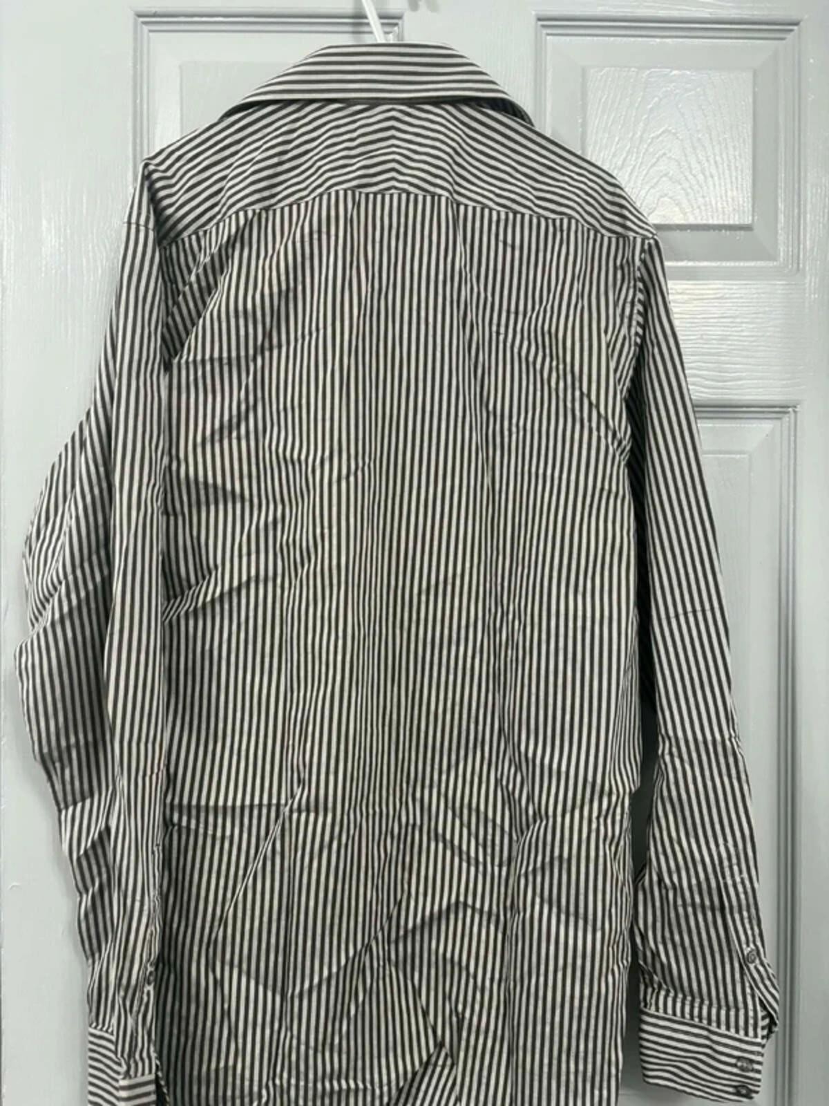M&S Autograph Grey & black Striped Pure Cotton Shirt - 16" Collar image 2