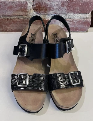 Mephisto Lissandra Black Leather Wedge w/ silver Comfort Sandal Women's size 40 - Image 1 of 4