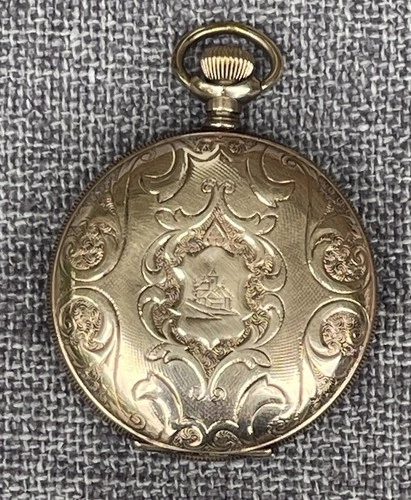 New ListingAntique Elgin Sun Dial Pocket Watch Gold Filled Ornate Full Hunter 6s 7j Runs