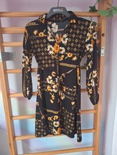 Tunika Kleid Schwarz Beige Orange Blumenmuster Langarm Große M/L 38/40