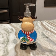 CERAMIC CHRISTMAS Fun Reindeer SOAP/ LOTION DISPENSER FOR KITCHEN / BATH