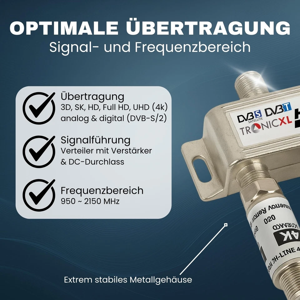 2-fach Sat Splitter mit 40dB Verstärker Antennenverteiler DVB-S2 DVB-T2 LNB TV - Bild 3 von 4