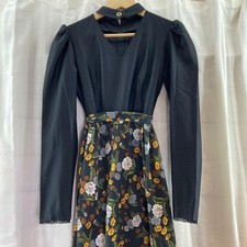 Vintage 70s Handmade Maxi Dress Floral Skirt Puff Sleeve Prairie Goth S