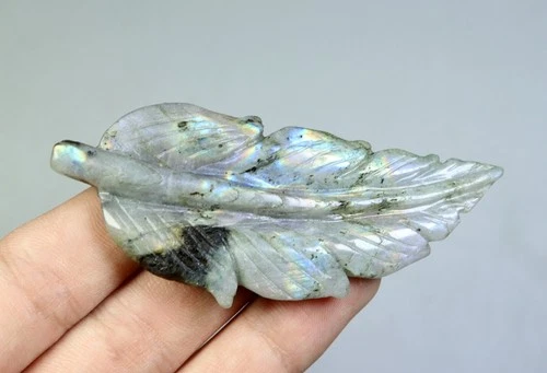 Natural Labradorite Quartz Crystl Stone Carved Leaf Healing Specimen
