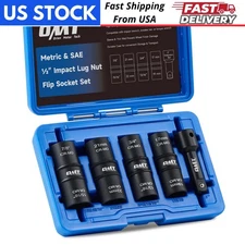 1/2" Dr Impact Flip Socket Set Thin Wall Lug Nut Sockets Metric SAE Double Ended