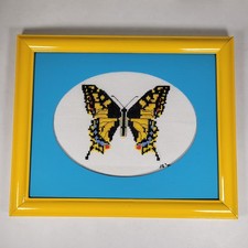 Vintage Framed Swallowtail Butterfly Cross Stitch Needlework Needlepoint Crewel
