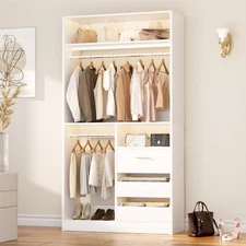 Multi-Functional 36" Closet System W/ 3 Drawers & 2 Hanging Rods,Shoes Storage
