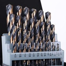 29Pcs Cobalt Drill Bit Set 1/16"-1/2", 135 Degree Tip HSS with Black and Gold Fi