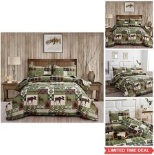 Quilt Set King Size 3 Piece Reversible Plaid Animal Print Lodge