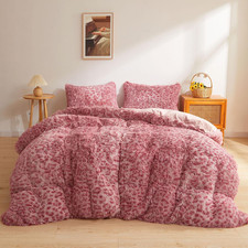 Cheetah Print Fluffy Faux Fur Duvet Cover Set, 3 Pieces Soft Plush Shaggy Fuzzy