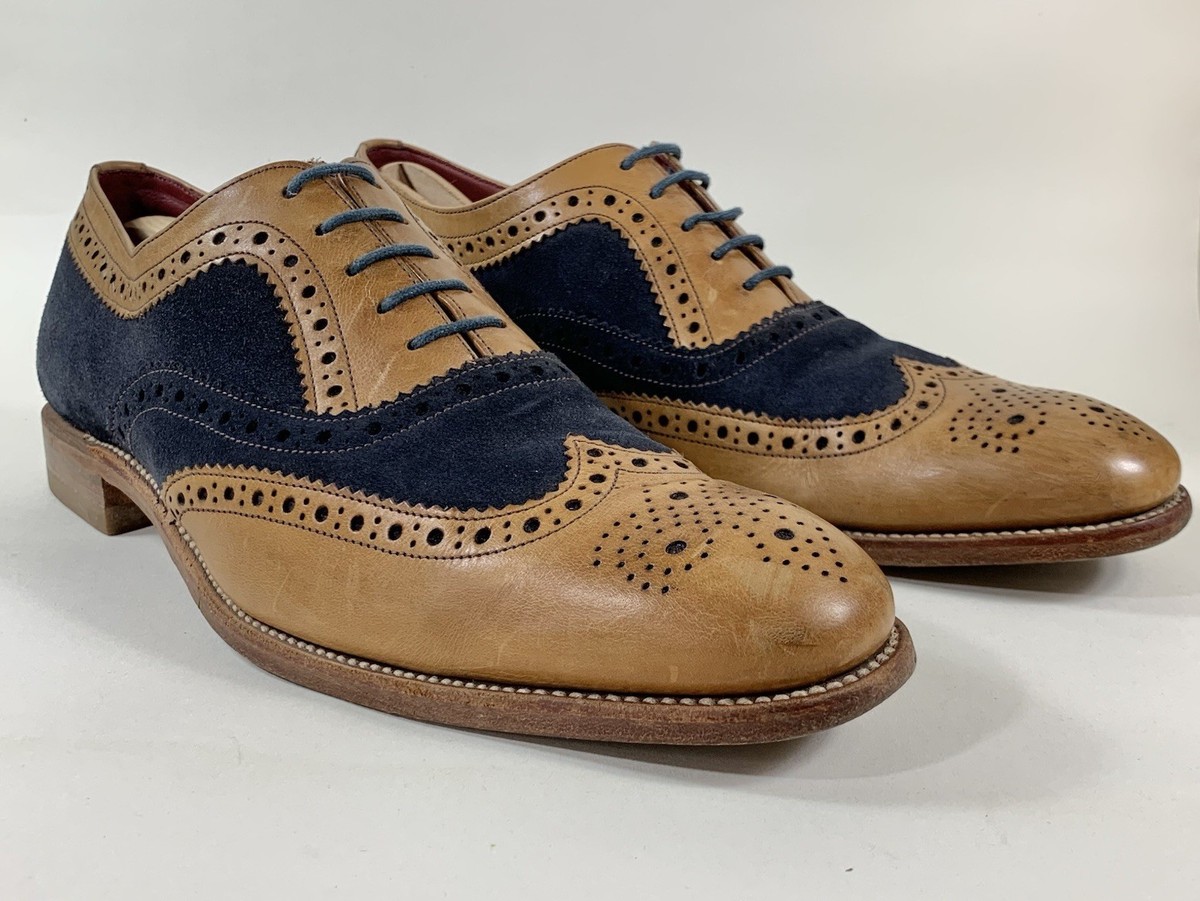 Design Loake Thompson Cedar Leather Dark Navy Suede Oxford Brogue Shoe UK  9F