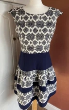 Dress Size 14 Skater Navy Grey Retro Party Career Wear Occasion 90s Y2K Girly