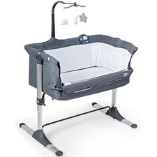 Costway Portable Baby Bed Side Crib Adjustable W/ Music Box   Toys Dark Grey