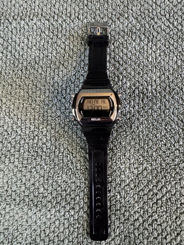 Relic by Fossil Mens Digital Watch ZR50039 Black Silicone Band Silver Tone New B - Picture 2 of 4