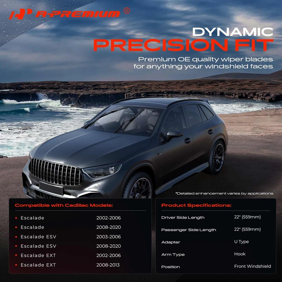 A-Premium 2x limpiaparabrisas delantero 22" y 22" para Chevy Silverado 1500 Foto 2 de 4