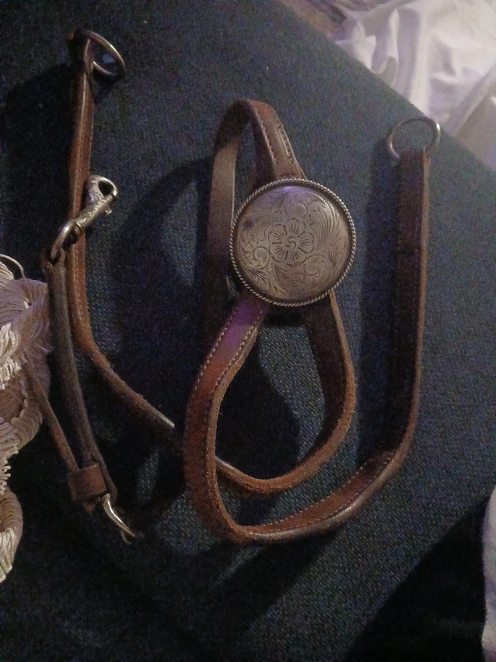 Black Padded Leather Breast Collar Chest Plate Full Horse Leather Silver - Image 2 of 3