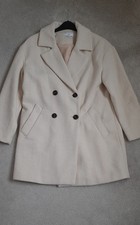 Laredoute Women's Wool Mix Cream Coat Size 10UK (38Eur) Excellent Condition
