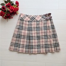 Burberry Blue Label Wool Nova Check Pleated Wrap Skirt 36