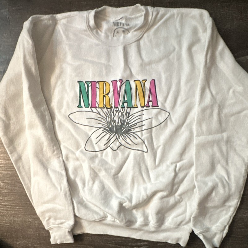 nirvani White Pullover Sweatshirt Teens Regular Fit Size L Classic Style