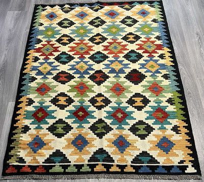 Vintage Kelim traditionell handgefertigt orientalisch Wolle Kelim 5 Fuß 10 Zoll x 3 Fuß 173 cm x 125 cm