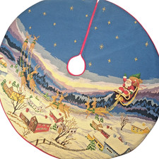 Vtg Lillian Vernon Wool Needlepoint Santa & Reindeer 40" Christmas Tree Skirt