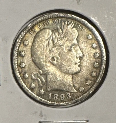 1893 Barber Quarter, 25 Cents, XF, Silver, Full Rims, USA, NM, Toner Reverse