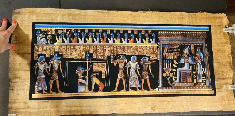 Egyptian Golden Eagle Papyrus Painting "The Final Judgment" and "The Calendar"