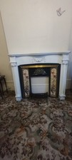 Wooden Fireplace Surround with Victorian Style Ceramic Tiles and insert + grate 